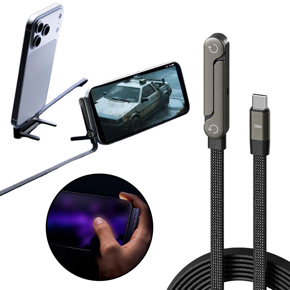 Fast Charging Phone Holder Cable – 240W Elbow Bracket Data Cable 1m-2m