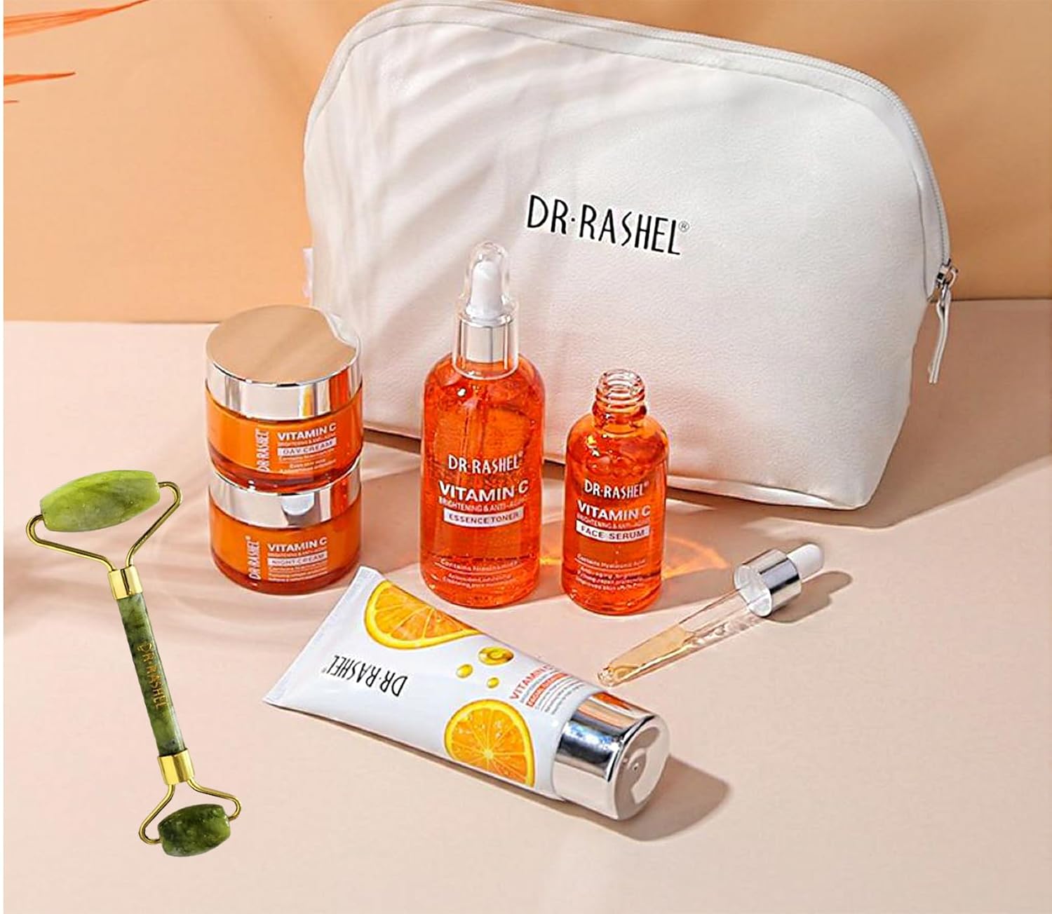 Dr Rashel Vitamin C Complete 5-Piece Skincare Set with Jade Roller & Makeup Pouch